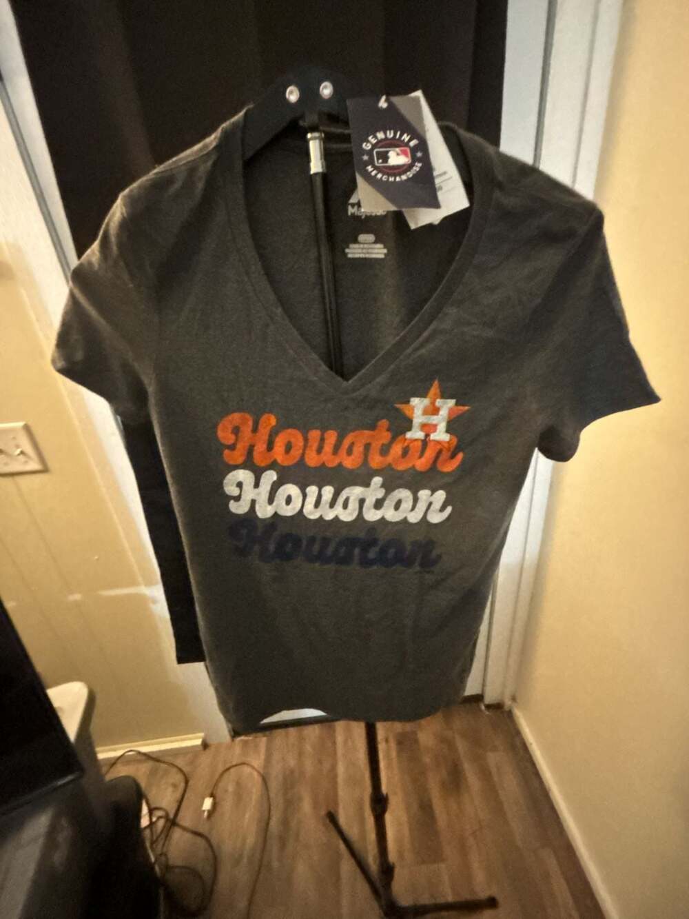 Majestic Houston Astros Women's V-Neck T-Shirt Charcoal Heather